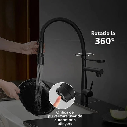 Baterie chiuveta de bucatarie, rotire 360°, multifunctionala, cu design modern si furtun flexibil, Naimeed D6179, Argintiu