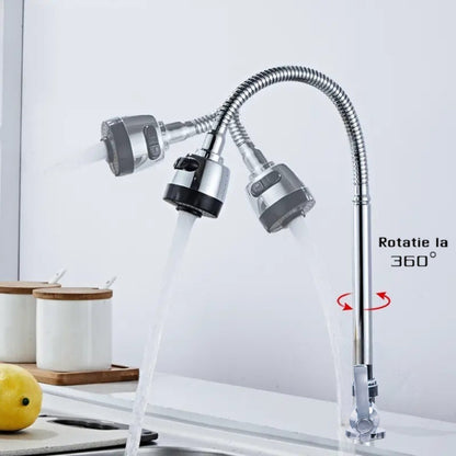 Baterie chiuveta pentru o singura alimentare cu apa, (cald sau rece), rotire 360°, cu doua moduri de jet ajustabil, Naimeed D6183, Argintiu