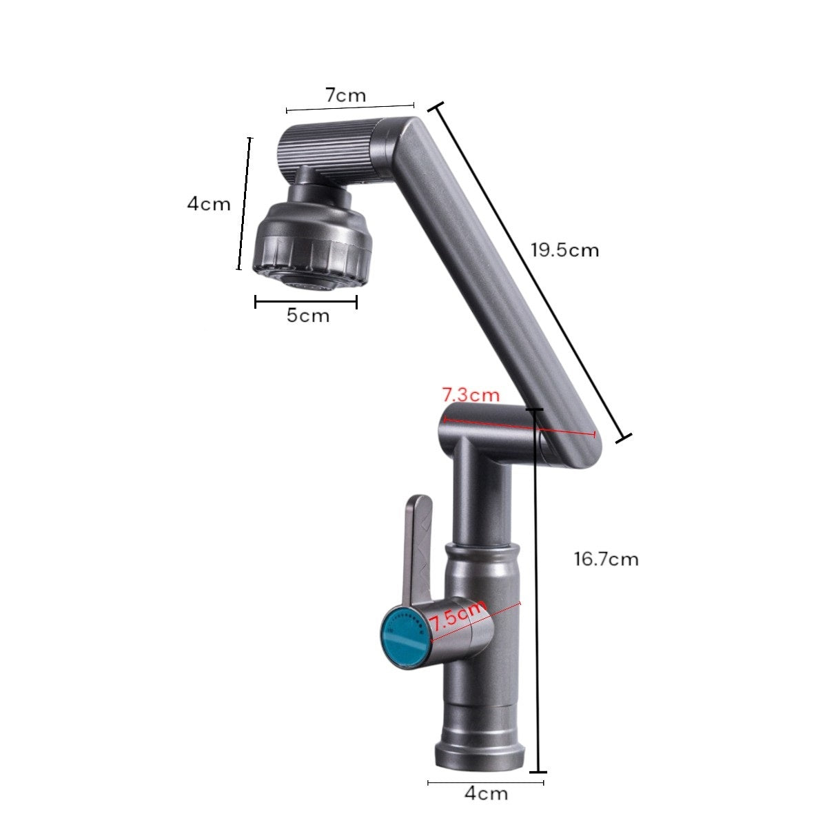 Baterie chiuveta pentru o singura alimentare cu apa, (cald sau rece), rotire 360°, multifunctionala, cu design modern, Naimeed D6186, Gri