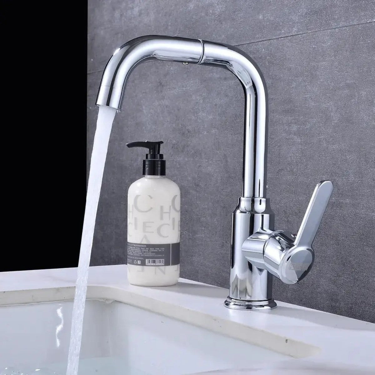 Baterie chiuveta pentru o singura alimentare cu apa, (cald sau rece), rotire 360°, Naimeed D6187, Argintiu