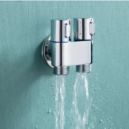 Robinet distribuitor dublu, 2 iesiri cu comutatoare independente, filet 1/2", Naimeed D6195, Argintiu