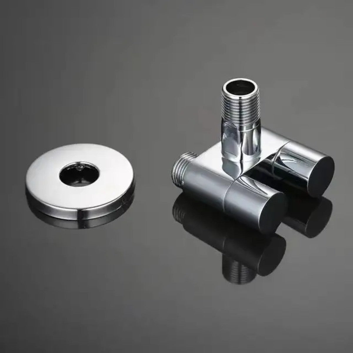 Robinet distribuitor dublu, 2 iesiri cu comutatoare independente, filet 1/2", Naimeed D6195, Argintiu