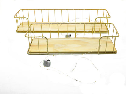 Set 2 etajere suspendate, aurii cu luminite Led, 44.5*13*7.5 cm, D62