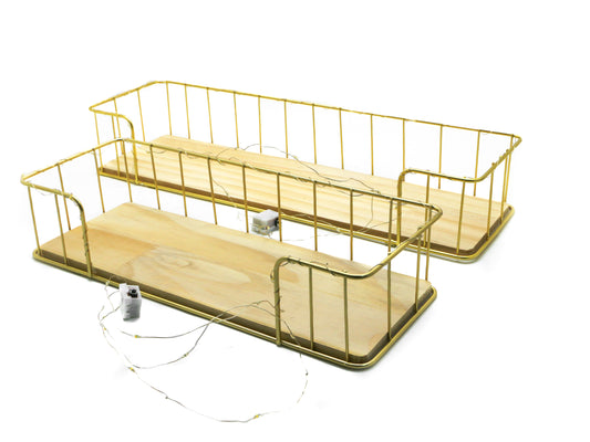 Set 2 etajere suspendate, aurii cu luminite Led, 44.5*13*7.5 cm, D62