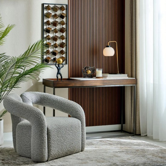 Set 5 panouri decorative, riflaj WPC, cu 6 caneluri,  Naimeed D6222, 260x17x1.8cm, Maro Rubin