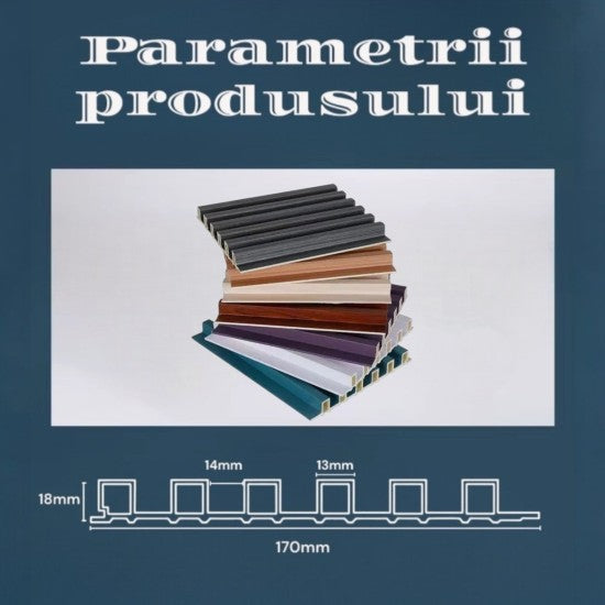 Set 5 panouri decorative, riflaj WPC, cu 6 caneluri, Naimeed D6221, 260x17x1.8cm, Gri deschi