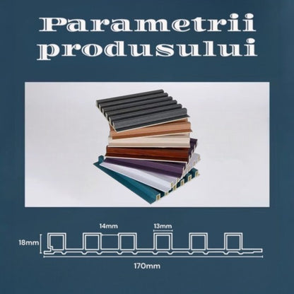 Set 5 panouri decorative, riflaj WPC, cu 6 caneluri, Naimeed D6221, 260x17x1.8cm, Gri deschi