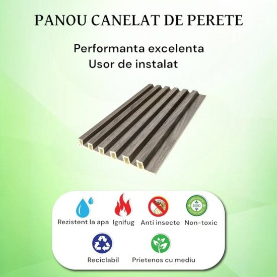 Set 5 panouri decorative, riflaj WPC, cu 6 caneluri, Naimeed D6218, 260x17x1.8cm, Gri marmura