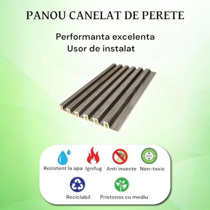 Set 5 panouri decorative, riflaj WPC, cu 6 caneluri, Naimeed D6218, 260x17x1.8cm, Gri marmura