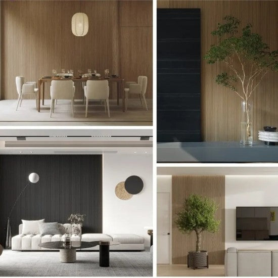 Set 5 panouri decorative, riflaj WPC, cu 6 caneluri, Naimeed D6221, 260x17x1.8cm, Gri deschi