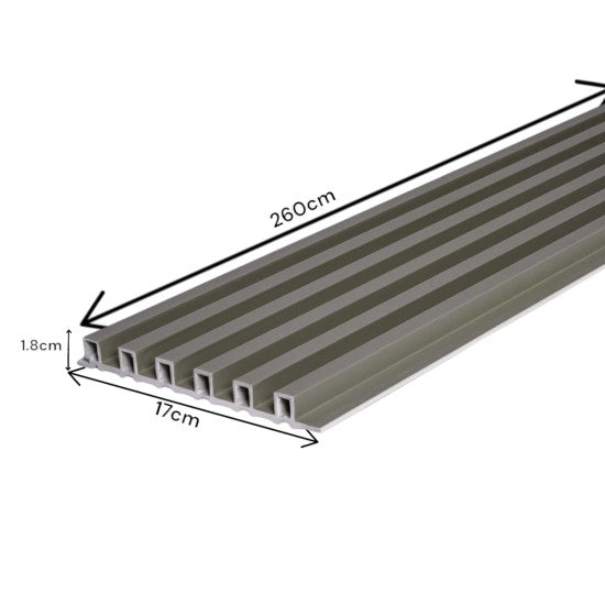 Set 5 panouri decorative, riflaj WPC, cu 6 caneluri, Naimeed D6221, 260x17x1.8cm, Gri deschi