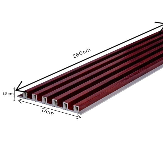 Set 5 panouri decorative, riflaj WPC, cu 6 caneluri,  Naimeed D6222, 260x17x1.8cm, Maro Rubin