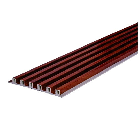 Set 5 panouri decorative, riflaj WPC, cu 6 caneluri,  Naimeed D6222, 260x17x1.8cm, Maro Rubin