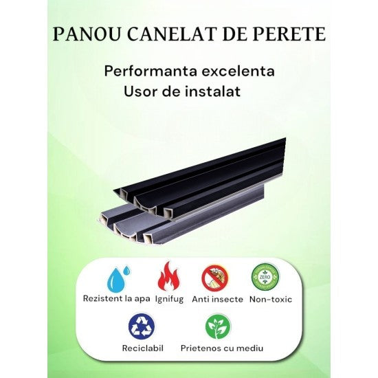 Set 5 panouri decorative, riflaj WPC, Naimeed D6228, 260x18x1.8cm, Gri metalizat