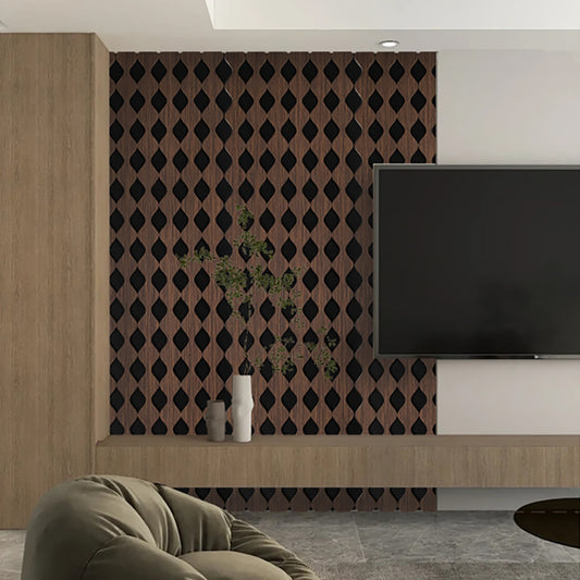 Set 3 Panouri riflaj acustic decorativ, MDF si pasla, Naimeed D6232, 240x30x1.8cm, Nuc