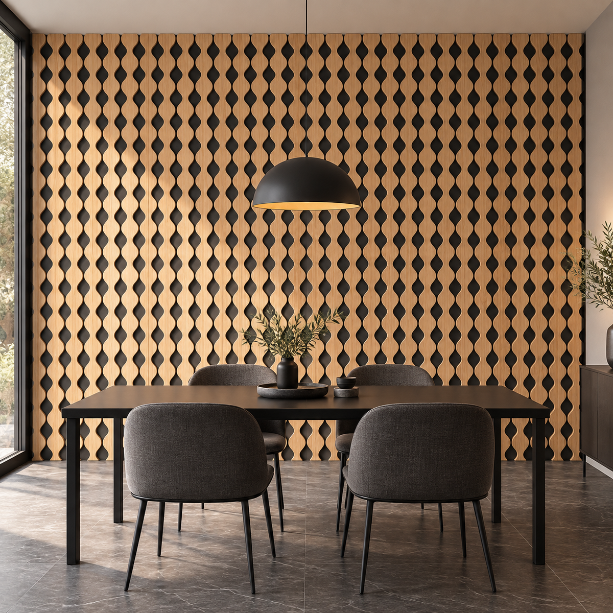 Panou riflaj acustic decorativ, MDF si pasla, Naimeed D6233, 240x30x1.8cm, Castan