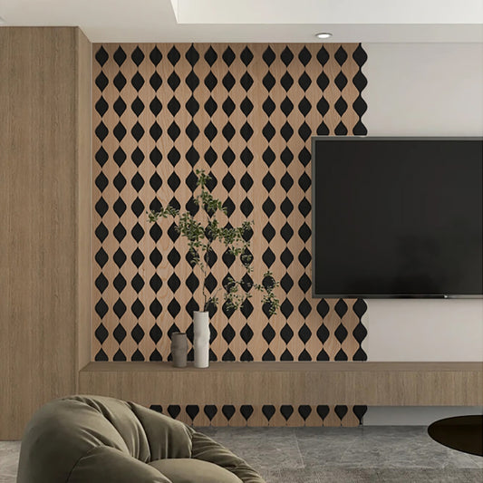 Set 3 Panouri riflaj acustic decorativ, MDF si pasla, Naimeed D6233, 240x30x1.8cm, Castan