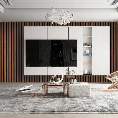 Set 6 Panouri riflaj acustic decorativ, MDF si pasla, Naimeed D7100, 270x30x1.8cm, Stejar natur