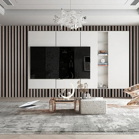 Set 6 Panouri riflaj acustic decorativ, MDF si pasla, Naimeed D7101, 270x30x1.8cm, Gri