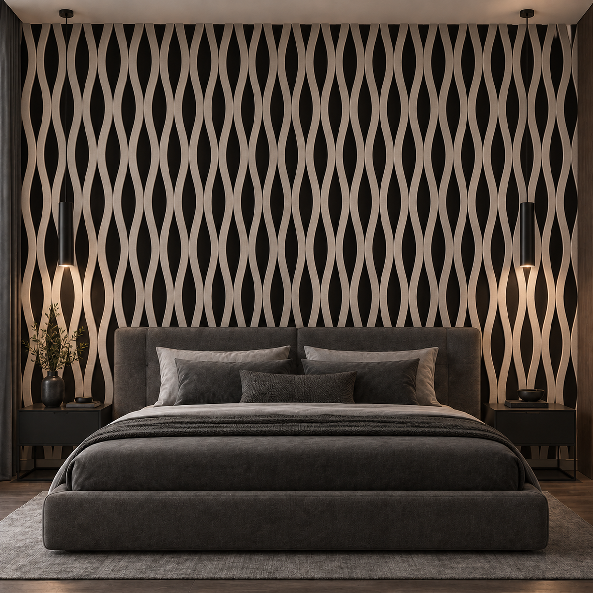 Panou riflaj acustic decorativ, MDF si pasla, Naimeed D6243, 240x30x1.8cm, Gri
