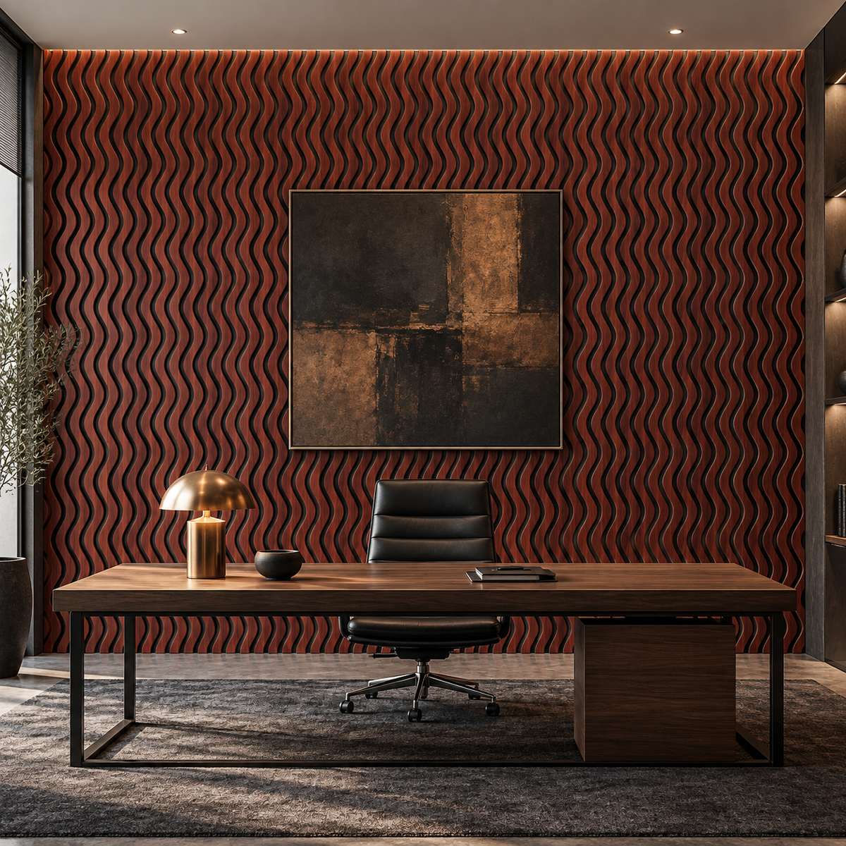 Panou riflaj acustic decorativ, MDF si pasla, Naimeed D6244, 240x30x1.8cm, Visiniu