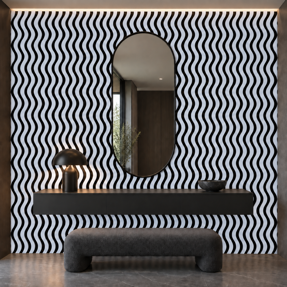 Panou riflaj acustic decorativ, MDF si pasla, Naimeed D6245, 240x30x1.8cm, Gri