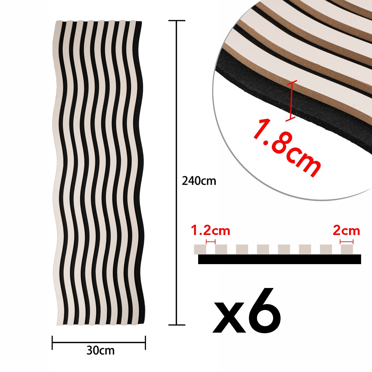 Panou riflaj acustic decorativ, MDF si pasla, Naimeed D6247, 240x30x1.8cm, Gri