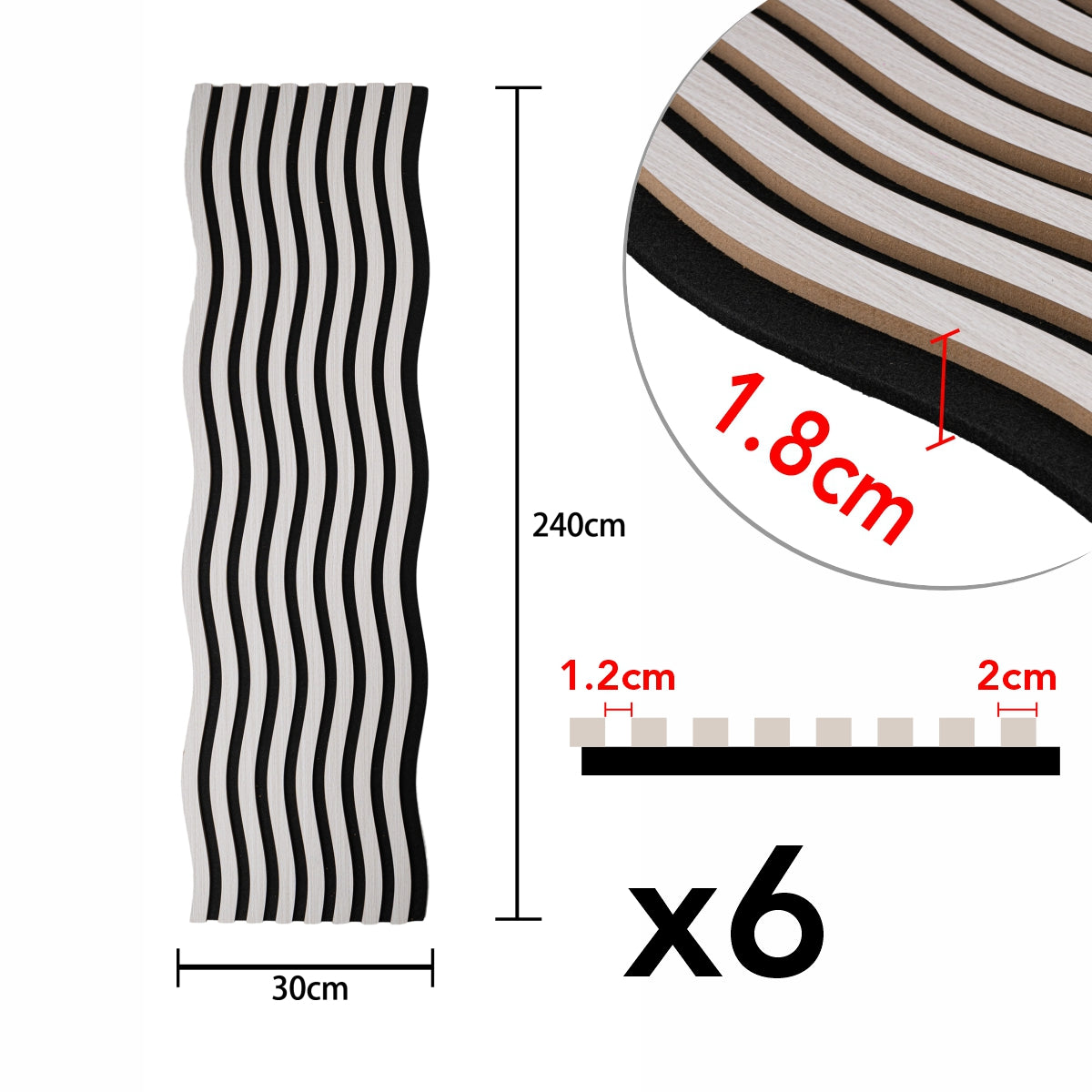 Panou riflaj acustic decorativ, MDF si pasla, Naimeed D6249, 240x30x1.8cm, Stejar Deschis