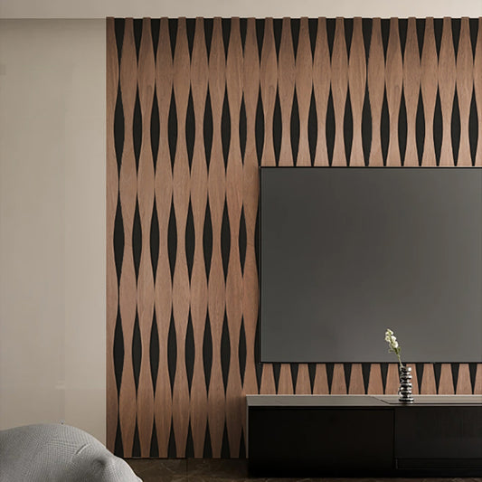 Set 3 Panouri riflaj acustic decorativ, MDF si pasla, Naimeed D6250, 240x30x1.8cm, Tec