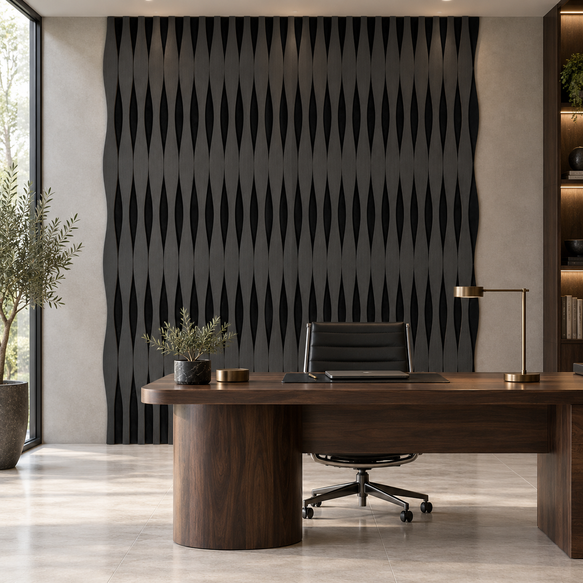 Panou riflaj acustic decorativ, MDF si pasla, Naimeed D6251, 240x30x1.8cm, Stejar Negru