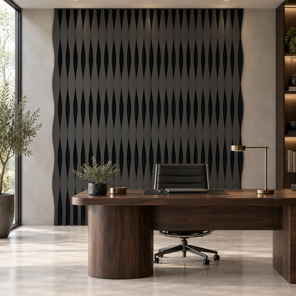 Panou riflaj acustic decorativ, MDF si pasla, Naimeed D6251, 240x30x1.8cm, Stejar Negru