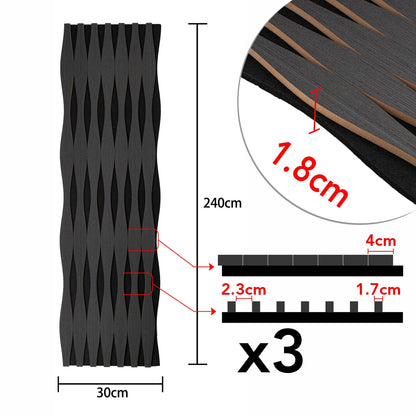 Set 3 Panouri riflaj acustic decorativ, MDF si pasla, Naimeed D6251, 240x30x1.8cm, Stejar Negru
