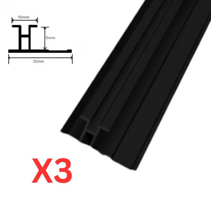 Set 3 profile cu canel, pentru imbinarea panourilor cristal carbon si carbune de bambus, Naimeed D6289, aluminiu, 300x0.5cm, Negru