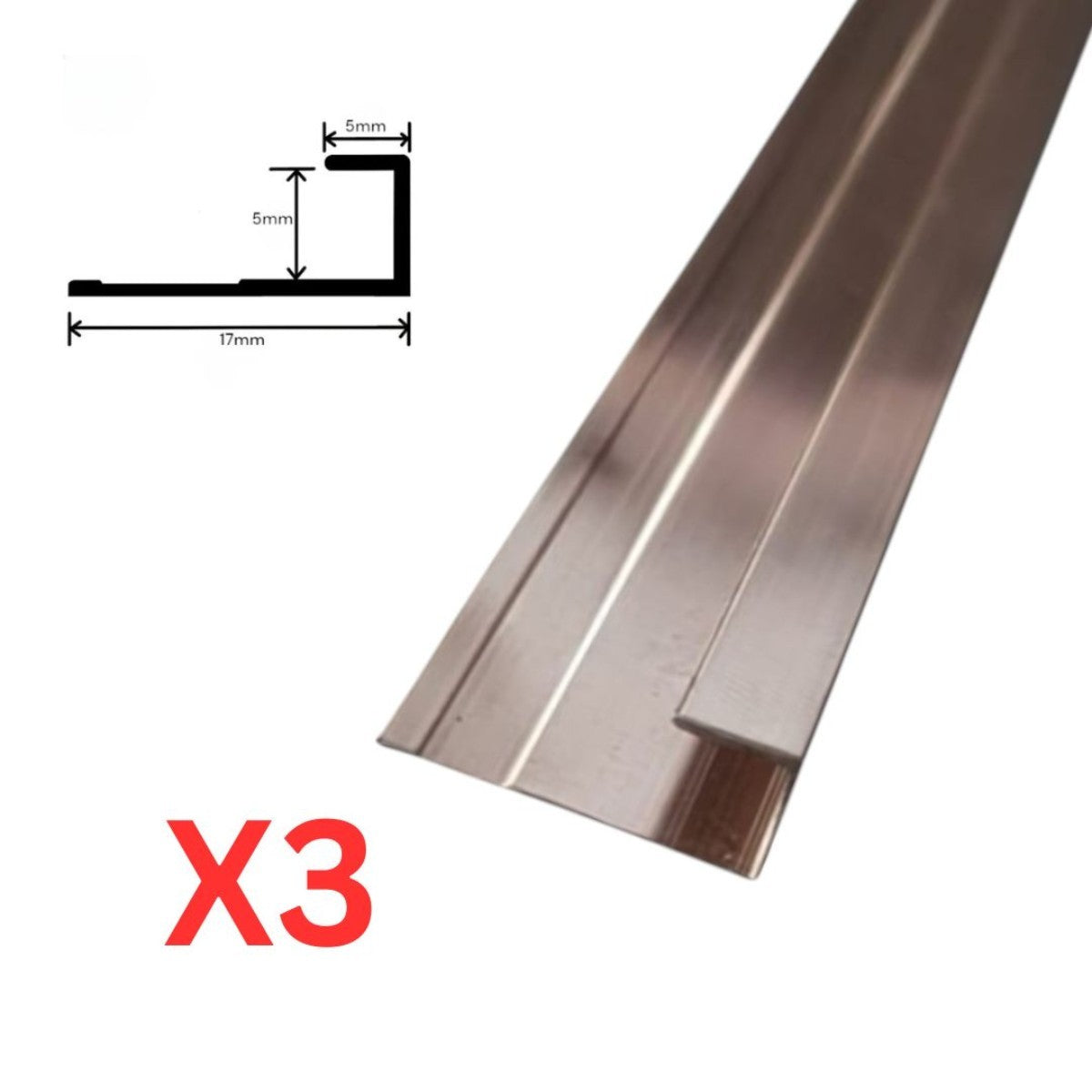 Set 3 profile aluminiu pentru finisarea panourilor cristal carbon si carbune de bambus, Naimeed D6309, aluminiu, 300x0.5cm, Bronz