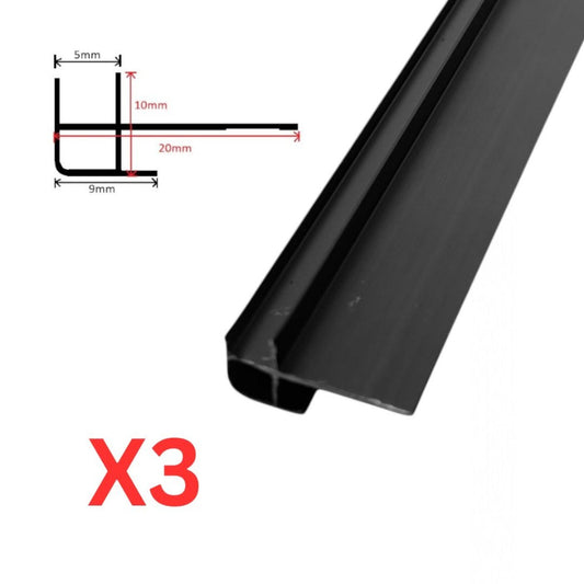 Set 3 profile de colt exterior, rotunjit, pentru imbinarea panourilor cristal carbon si carbune de bambus, Naimeed D6328, aluminiu, 300x0.5cm, Negru