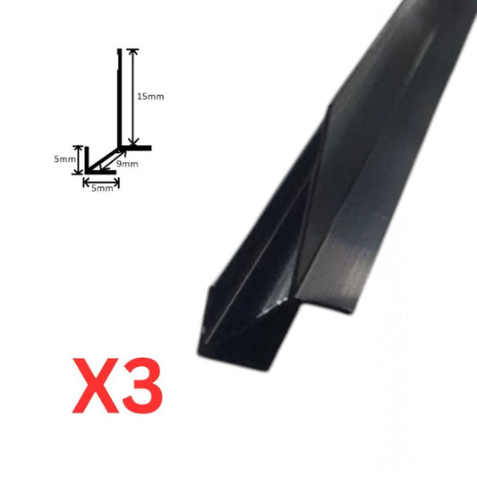 Set 3 profile de colt exterior, ascutit, pentru imbinarea panourilor cristal carbon si carbune de bambus, Naimeed D6331, aluminiu, 300x0.5cm, Negru