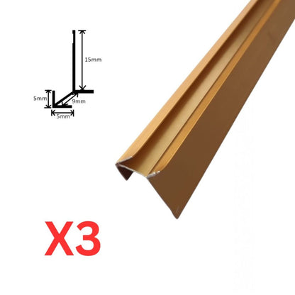Set 3 profile de colt exterior, ascutit, pentru imbinarea panourilor cristal carbon si carbune de bambus, Naimeed D6332, aluminiu, 300x0.5cm, Auriu