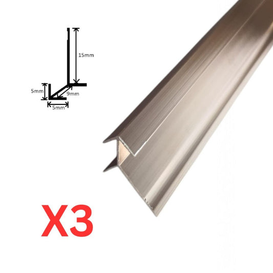 Set 3 profile de colt exterior, ascutit, pentru imbinarea panourilor cristal carbon si carbune de bambus, Naimeed D6333, aluminiu, 300x0.5cm, Bronz