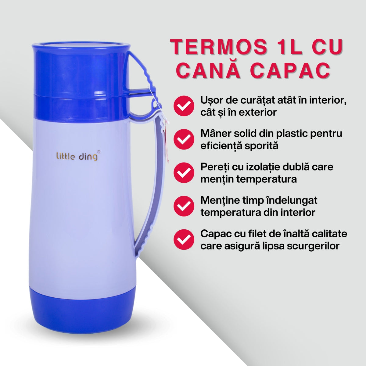 Termos, Naimeed D6418, pentru bauturi reci sau calde, Sticla si ABS, 1.8L, Albastru, 160x345x132mm