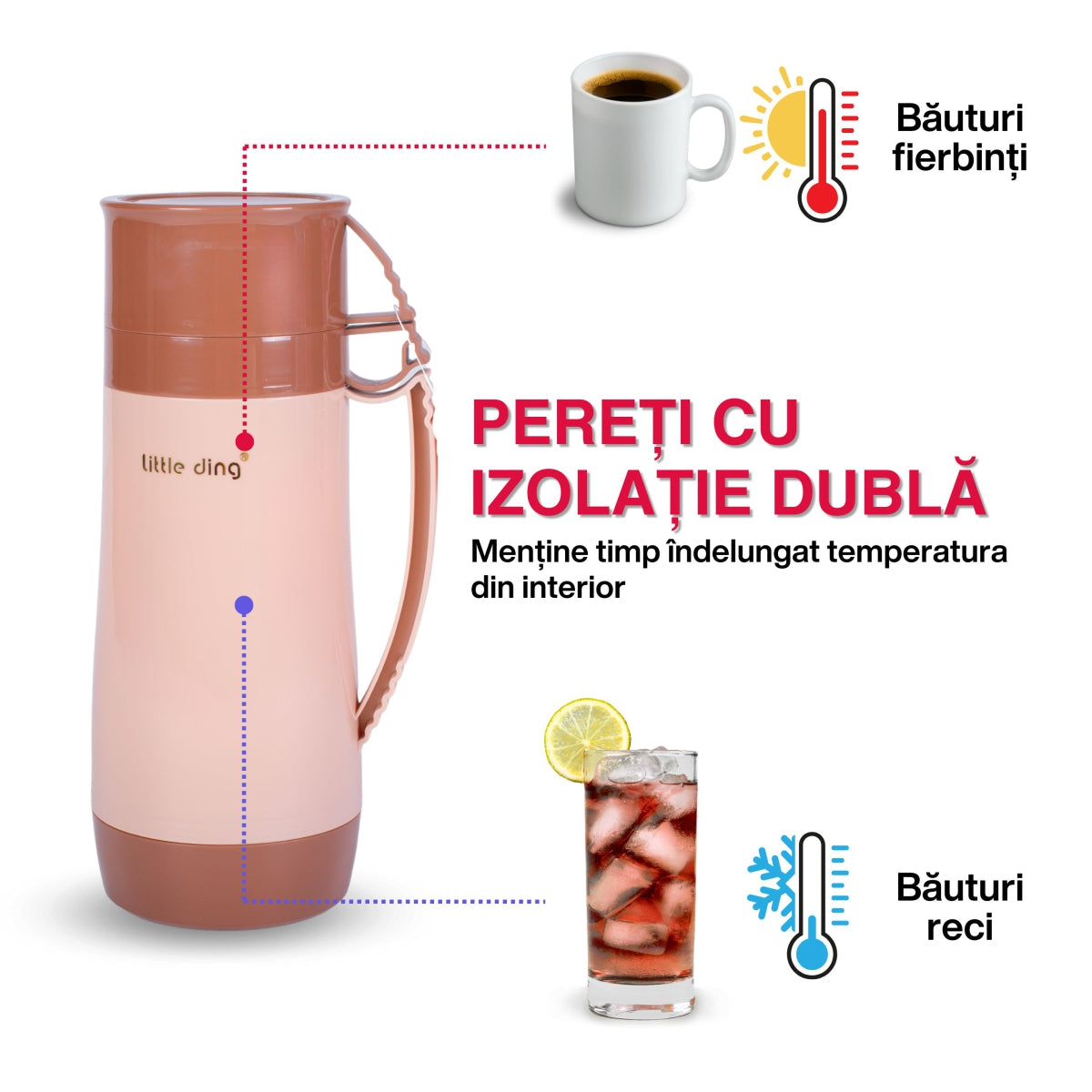 Termos, Naimeed D6418, pentru bauturi reci sau calde, Sticla si ABS, 1.8L, Maro, 160x345x132mm
