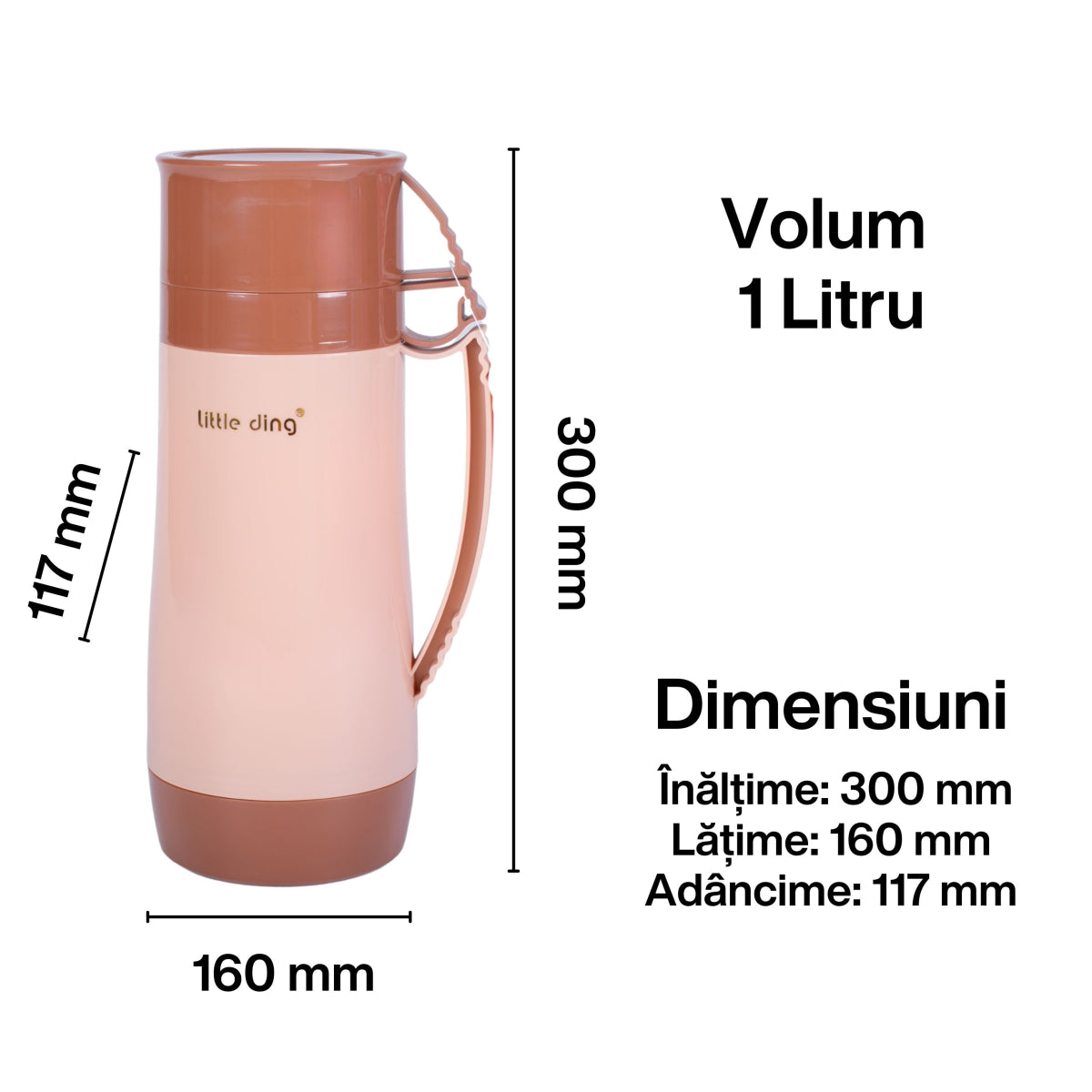 Termos, Naimeed D6413, pentru bauturi reci sau calde, Sticla si ABS, 1L, Maro, 160x300x117mm