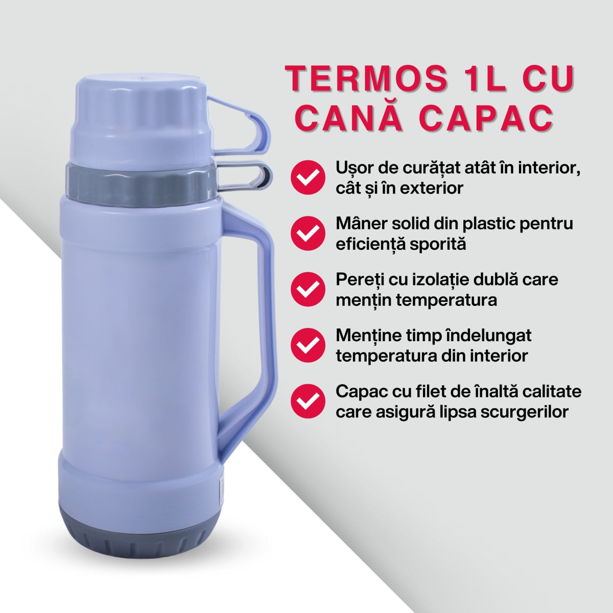 Termos, Naimeed D6417, pentru bauturi reci sau calde, Sticla si ABS, 1.8L, Albastru, 160x345x130mm