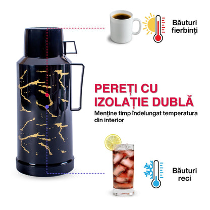 Termos, Naimeed D6416, pentru bauturi reci sau calde, Sticla si ABS, 1.8L, Negru, 160x320x135mm