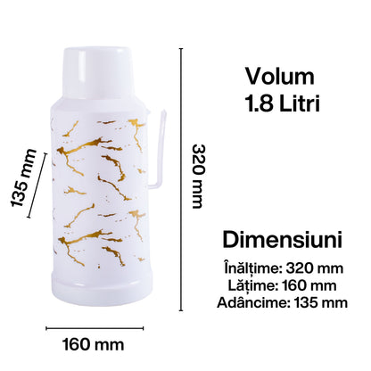 Termos, Naimeed D6416, pentru bauturi reci sau calde, Sticla si ABS, 1.8L, Alb, 160x320x135mm