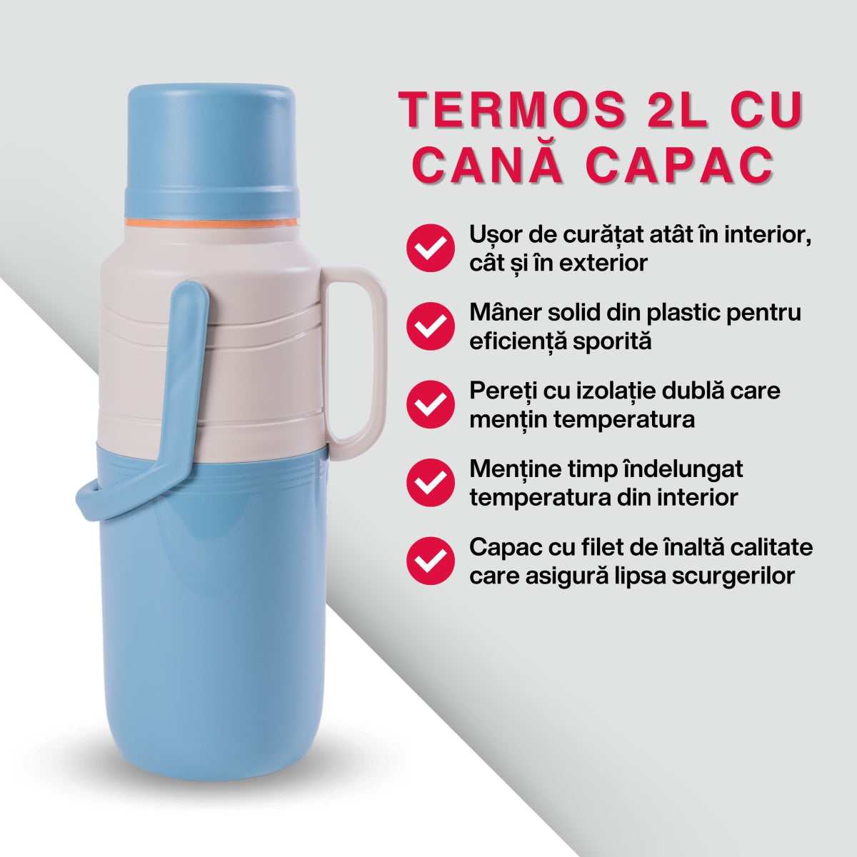 Termos, Naimeed D6421, pentru bauturi reci sau calde, Sticla si ABS, 2L, Albastru, 114x400x200mm