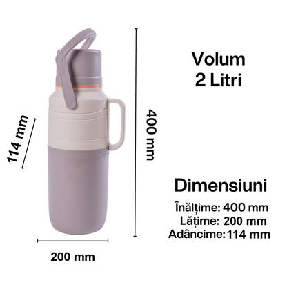 Termos, Naimeed D6421, pentru bauturi reci sau calde, Sticla si ABS, 2L, Gri, 114x400x200mm