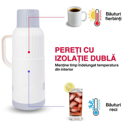 Termos, Naimeed D6422, pentru bauturi reci sau calde, Sticla si ABS, 2L, Alb, 137x390x160mm