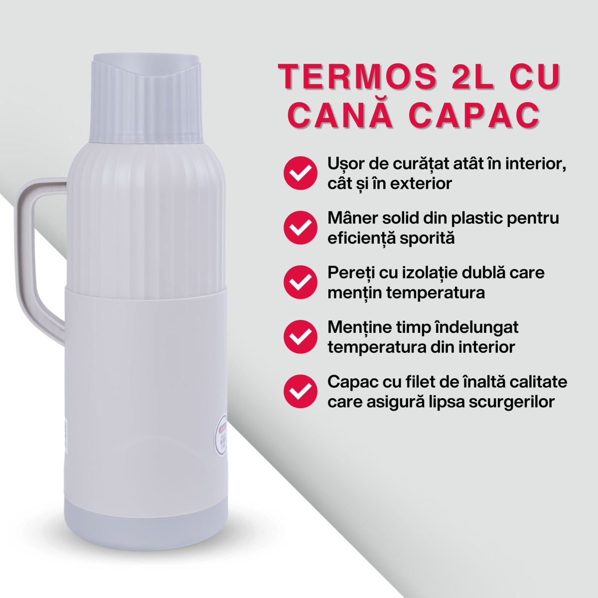 Termos, Naimeed D6422, pentru bauturi reci sau calde, Sticla si ABS, 2L, Gri, 137x390x160mm