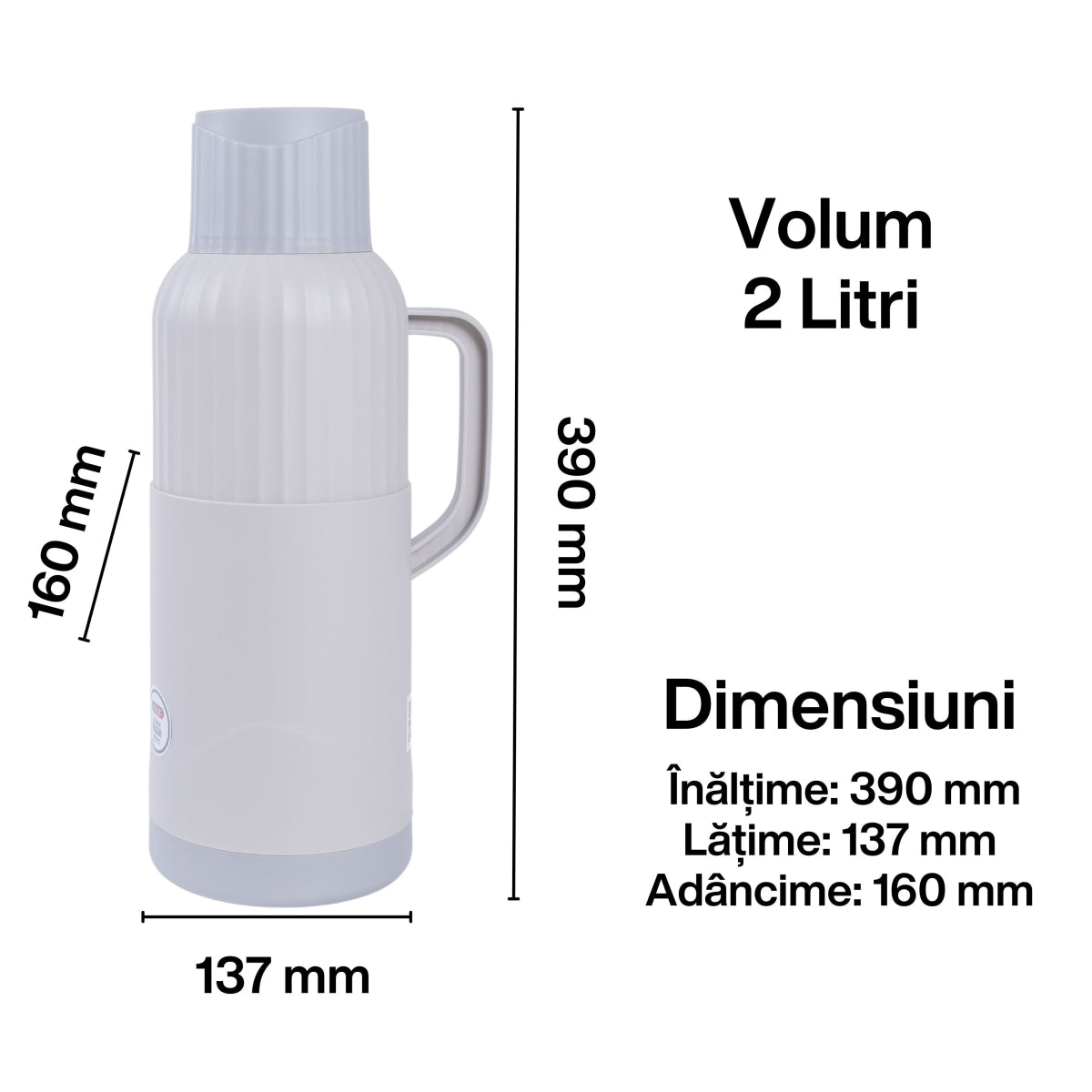 Termos, Naimeed D6422, pentru bauturi reci sau calde, Sticla si ABS, 2L, Gri, 137x390x160mm