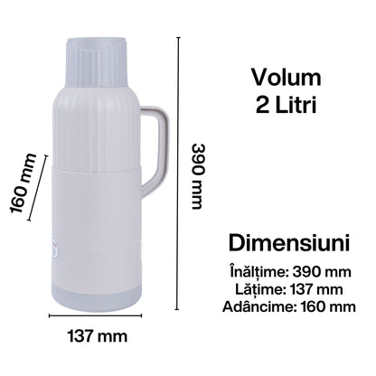Termos, Naimeed D6422, pentru bauturi reci sau calde, Sticla si ABS, 2L, Gri, 137x390x160mm
